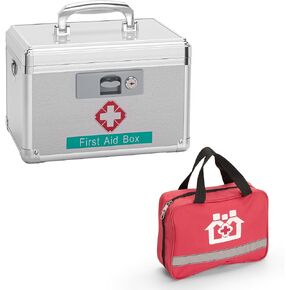 Medicine Lock Box With key,Locked Medicine Box, Medicine Safe Lock Box, Medicine Box With Lock 11.2 x 7.6 x 7.6 Inch 【Medium】+First Aid Bag