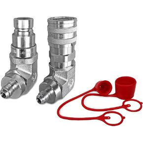 TL48 Flat Face Quick Connect Coupler 1/2 Body 90 deg. Elbow 3/8" JIC Thread Bobcat Skid Steer Coupling with Dust Caps