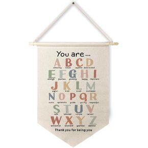 Qpenm Farm Animals Alphabet Hanging Wall Canvas Banner, Farm Animal Nursery ABC Educational Hanging Pennant Flag Prints Wall Decor Poster&Prints for Toddler Kids Room Playroom Classroom