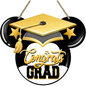 فئة deroro من 2024 Congrats Grad Cartoon Mouse علامة الباب الأمامي، قبعة التخرج الذهبية، شماعة الباب الخشبية في الهواء الطلق ديكور الشرفة الخارجية، إكليل خشبي داخلي للتعليق على الحائط لطلاب الكلية in Kuwait