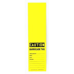 Accuform TAT113 Wrap 'n Stick Tag, Legend "Caution Barricade TAG", 12" Length x 3.125" Width, Adhesive Vinyl, Black on Yellow (Pack of 25)