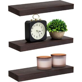 Farmlyn Creek Set of 3 Dark Brown Wooden Floating Shelf for Nursery, Office, Bedrooms, Space Saving (15.7 x 5.5 x 1.5 in)