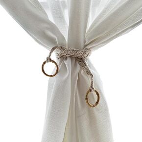 2-PACK Handbraided Curtain Ties Handmade Bamboo Rings at Both Ends Boho Curtain Tieback Drapery Holdback