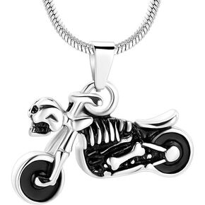 Skull Motorcycle Cremation Urn Necklace For Men Stainless Steel Memorial Jewelry Ashes Holder Keepsake Pendant