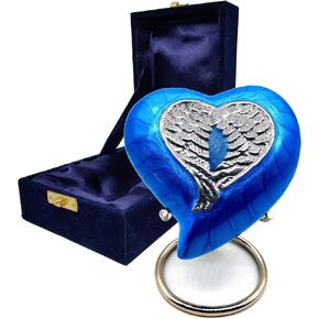 Heart Cremation BLUE Urn for Human Ashes Adult | Funeral Decorative Angel Wings Urn for Women and Men Carefully Handcrafted Keepsake Cremation Heart Shaped Urn Comes with Stand & Gift Box (SKY BLUE)