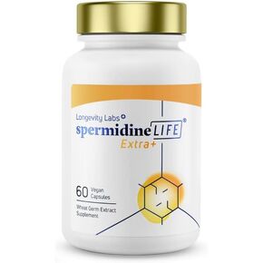 spermidineLIFE Extra+ Strength 1300mg, Natural Supplement, Plant-Based, Wheat Germ Extract with High Spermidine Content and Zinc for Cell Renewal, Vegan-Friendly, 60 Vegetarian Capsules (Pack of 1)