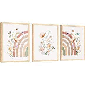 EXCOOL CLUB Rainbow Nursery Decor - 12x16 Rainbow Decor for Girls Bedroom, Rainbow Wall Art Prints Pictures, Neutral Wildflower Rainbow Boho Posters for Baby Kids Classroom Decorations (UNFRAMED)