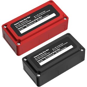 AMOMD 2PCS 300A Bus Bar Box وحدة شديدة التحمل تصميم وحدة توزيع طاقة البطارية النحاسية المطلية بالنيكل مع 4xM8 (5/16 ") ترصيع طرفي من الفولاذ المقاوم للصدأ أرض بحرية DC12 24 48V (أحمر وأسود)