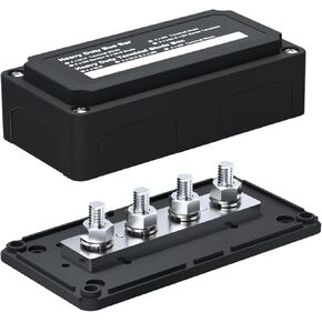 AMOMD 2PCS 300A Bus Bar Box Heavy Duty Module Design Nickel Plated Brass Buss Battery Power Distribution Block with 4xM8(5/16") Stainless Steel Terminal Studs Marine Ground DC12 24 48V（Red & Black）
