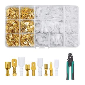 480PCS 2.8/4.8/6.3mm Car Speaker Wire Connectors Male and Female Wire Spade Crimp Terminal Block Connectors Kit with Insulating Sleeve Cover for Electrical Wiring with Crimp Tool Crimper