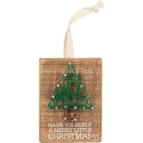 Primitives By Kathy 3 Inches x 4 Inches Fabric Metal Wood String Art - Merry Little Decorative Hanging Ornaments