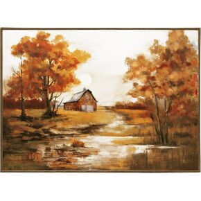 ArtbyHannah مؤطرة سقوط قماش جدار الفن ديكور جدار الخريف، المناظر الطبيعية للغابات المزرعة صور كبيرة جدار ديكور لديكور الخريف ديكورات الخريف للمنزل مكتب غرفة المعيشة (20 × 28 بوصة بني مؤطرة) in Kuwait