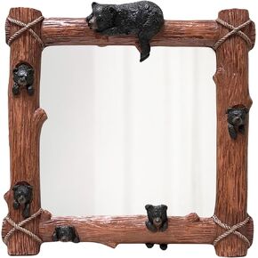BestGiftEver الدب الأشبال على فرع شجرة مرايا الحائط الزخرفية - مرآة حمام المقصورة تصميم ريفي خمر - ديكور الحائط على الطراز الريفي مع موضوع مستوحى من الدب - مرآة مؤطرة لودج البرية in Kuwait