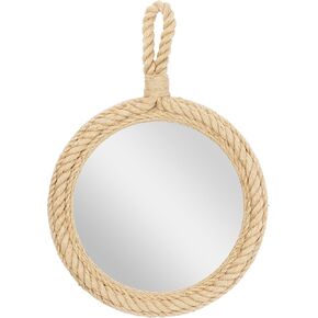 Deco 79 Jute Rope Room Wall Mirror Small Twisted Rope Entryway Mirror with Handle, Wall Mounted Mirror 23" x 2" x 34", Brown