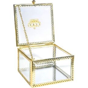 Home Details Glass Keepsake Box | Vintage Lace Crown Design | Jewelry Organizer | Mirrored Bottom | Decorative Accent | Vanity | Table Décor | Wedding Bridal Gift | Jars & Boxes | Gold