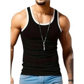 Men's Sleeveless Color Block Tank Tops Crewneck Muscle T Shirt Gym Workout Vest Tops