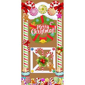 Christmas Door Cover Set, Gingerbread House Door Cover with Peppermint Floor Decals Stickers for Christmas Decoration Christmas Window Clings Wall Decals Candy Party Christmas Party Theme Supplies