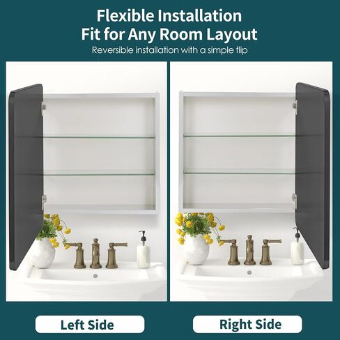 Movo 24 inch X 22 inch Medicine Cabinet with Mirror,Black Medicine Cabinets for Bathroom,Adjustable Glass Shelves, Waterproof and Rust-Resist,Recessed or Surface Mount Medicine Cabinet in Saudi Arabia