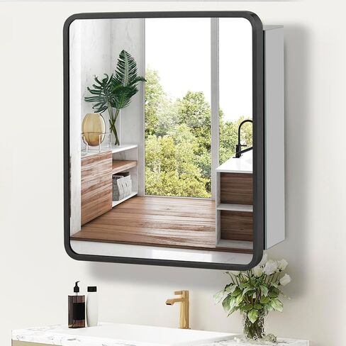 Movo 24 inch X 22 inch Medicine Cabinet with Mirror,Black Medicine Cabinets for Bathroom,Adjustable Glass Shelves, Waterproof and Rust-Resist,Recessed or Surface Mount Medicine Cabinet in Saudi Arabia