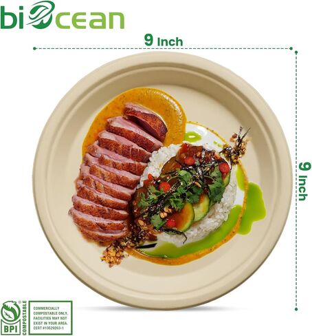 12.5 Inch Compostable Oval Plates [125-Value Pack] - Sustainable and Heavy-Duty Compostable Paper Plates, Natural Sugarcane Bagasse Biodegradable Plates, Natural Brown in Kuwait