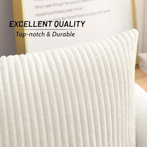 Mecatny Corduroy Throw Pillow Covers 18x18 Set of 2 - Striped Decorative Pillow Covers for Living Room, Bed - Soft Square Couch Pillow Covers for Sofa - Cream White in Kuwait