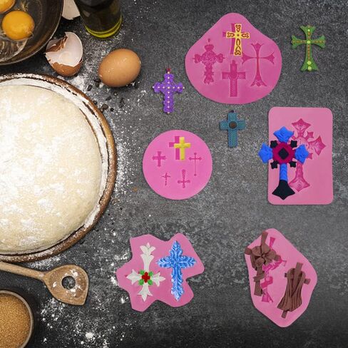 5 قطع من قوالب الشوكولاتة المتقاطعة، قوالب AIFUDA Cross Fondant لتزيين الكيك المعمودية، قالب سيليكون متقاطع لتزيين ملحقات الطين لحفلات المعمودية in Kuwait