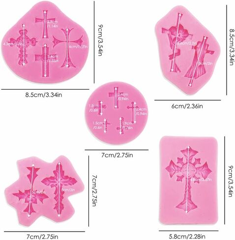 5 قطع من قوالب الشوكولاتة المتقاطعة، قوالب AIFUDA Cross Fondant لتزيين الكيك المعمودية، قالب سيليكون متقاطع لتزيين ملحقات الطين لحفلات المعمودية in Kuwait
