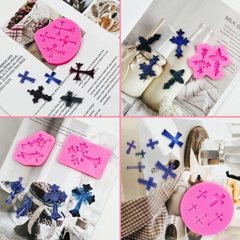 5 قطع من قوالب الشوكولاتة المتقاطعة، قوالب AIFUDA Cross Fondant لتزيين الكيك المعمودية، قالب سيليكون متقاطع لتزيين ملحقات الطين لحفلات المعمودية in Kuwait