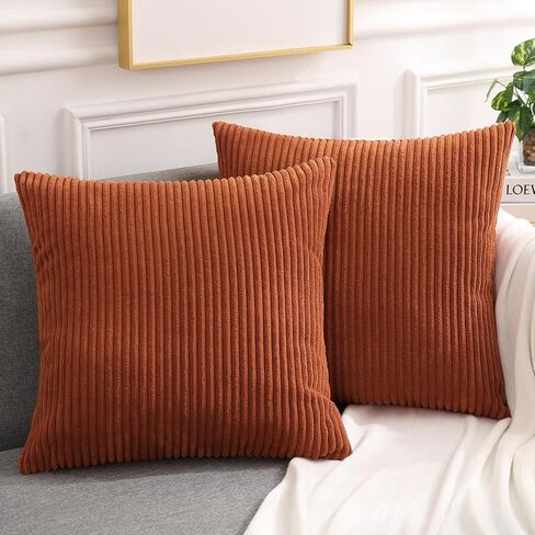 Mecatny Corduroy Throw Pillow Covers 18x18 Set of 2 - Striped Decorative Pillow Covers for Living Room, Bed - Soft Square Couch Pillow Covers for Sofa - Cream White in Kuwait