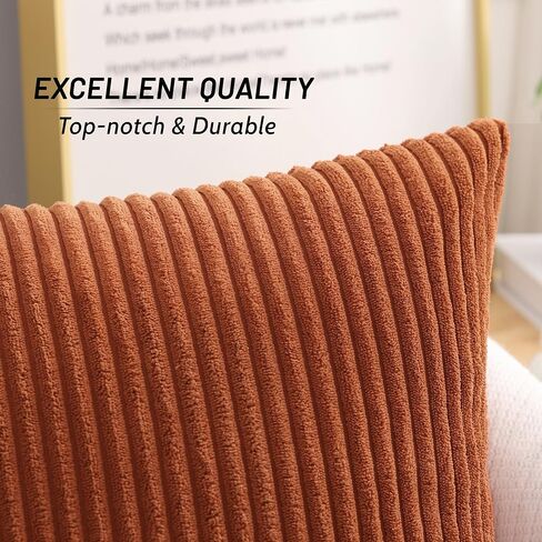 Mecatny Corduroy Throw Pillow Covers 18x18 Set of 2 - Striped Decorative Pillow Covers for Living Room, Bed - Soft Square Couch Pillow Covers for Sofa - Cream White in Kuwait