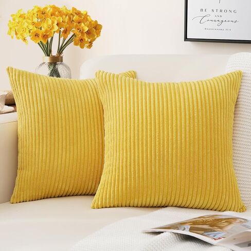 Mecatny Corduroy Throw Pillow Covers 18x18 Set of 2 - Striped Decorative Pillow Covers for Living Room, Bed - Soft Square Couch Pillow Covers for Sofa - Cream White in Kuwait