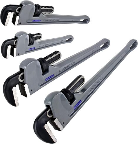 Aluminum Pipe Wrench Set, 10" 14" 18" 24"(4 Pack) Adjustable Straight Handle Plumbing Wrench Set, Heavy Duty Plumbers Tool with Drop Forged Jaw,Exceed the Standard GGG in Saudi Arabia