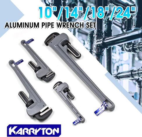Aluminum Pipe Wrench Set, 10" 14" 18" 24"(4 Pack) Adjustable Straight Handle Plumbing Wrench Set, Heavy Duty Plumbers Tool with Drop Forged Jaw,Exceed the Standard GGG in Saudi Arabia