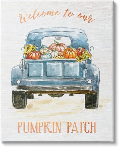 Stupell Industries مرحبًا بكم في شاحنة المزرعة الزرقاء Pumpkin Patch الخاصة بنا، من تصميم Nan Canvas Wall Art، مقاس 16 × 20، باللون الأبيض الفاتح in Saudi Arabia