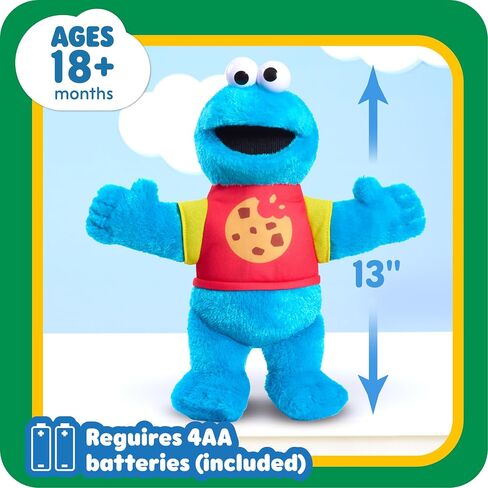 SESAME STREET Sing-Along Cookie Monster 13-inch Plushie Stuffed Animal, Recycled Filling, Blue, Officially Licensed Kids Toys for Ages 18 Month by Just Play in Saudi Arabia