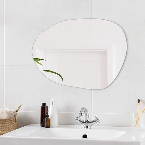 Navaris Frameless Wall Mirror - Irregular Shape Asymmetrical Blob Mirror - For Entryway Table Hallway Bathroom Floor - Modern Organic Shaped Pond Unique Mirror in Saudi Arabia
