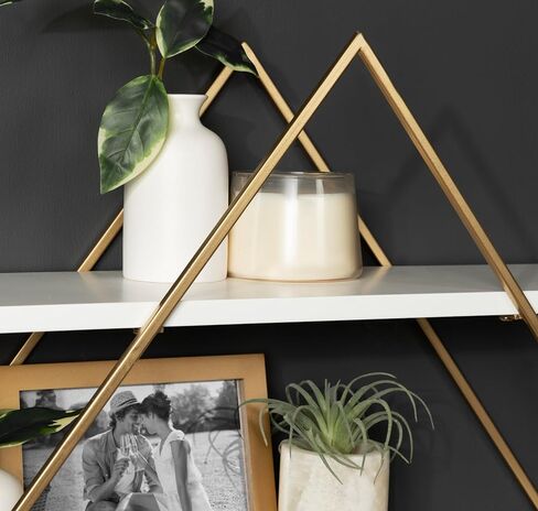 Kate and Laurel Daxton Modern Wood and Metal Diamond Wall Shelf, 31 x 8 x 31, White and Gold, Glam Geometric Wall Organization for Bathroom Storage or Living Room Display in Saudi Arabia
