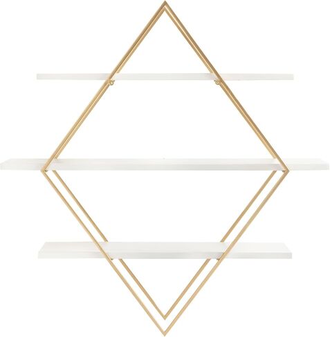 Kate and Laurel Daxton Modern Wood and Metal Diamond Wall Shelf, 31 x 8 x 31, White and Gold, Glam Geometric Wall Organization for Bathroom Storage or Living Room Display in Saudi Arabia