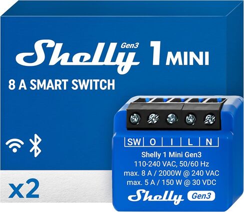 Shelly 1 Mini Gen3 | WiFi & Bluetooth Smart Switch Relay 1 Channel 8A | Home Automation | Compatible with Alexa & Google Home | iOS Android App | No Hub Required | Dry Contacts in Saudi Arabia