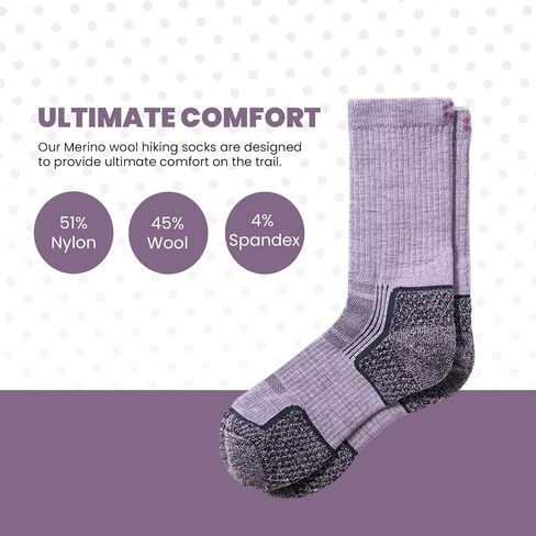 Women's Merino Wool Hiker Crew Socks, Moisture-Wicking, Durable, Perfect for Hiking and Camping in Saudi Arabia