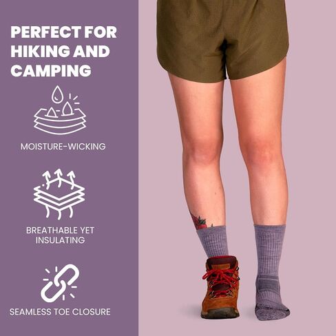 Women's Merino Wool Hiker Crew Socks, Moisture-Wicking, Durable, Perfect for Hiking and Camping in Saudi Arabia