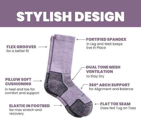 Women's Merino Wool Hiker Crew Socks, Moisture-Wicking, Durable, Perfect for Hiking and Camping in Saudi Arabia