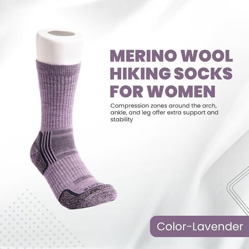Women's Merino Wool Hiker Crew Socks, Moisture-Wicking, Durable, Perfect for Hiking and Camping in Saudi Arabia