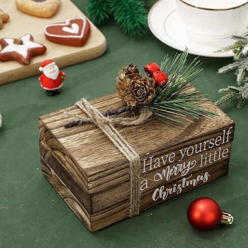 Whaline Christmas Wooden Tiered Tray Decor Merry Christmas Faux Decorative Stacked Books Bundle Wooden Block Sign with Berries for Xmas Farmhouse Rustic Decor Kitchen Home Table Decoration in Saudi Arabia