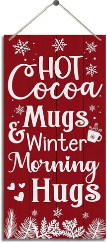 Winter Decor, Decorative Wood Hanging Wood Plaque, Wall Decor Art for Home Cafe Coffee Bar, Rustic Door Hanger, Winter Holiday Party Decoration, Wooden Holiday Decor, Christmas Wall Decor With Rope in Kuwait