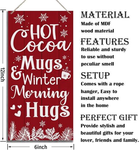 Winter Decor, Decorative Wood Hanging Wood Plaque, Wall Decor Art for Home Cafe Coffee Bar, Rustic Door Hanger, Winter Holiday Party Decoration, Wooden Holiday Decor, Christmas Wall Decor With Rope in Kuwait