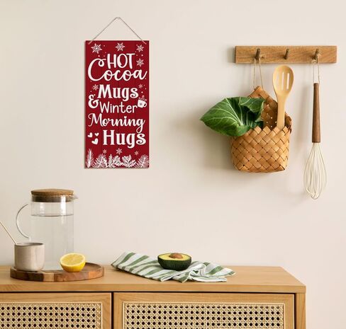 Winter Decor, Decorative Wood Hanging Wood Plaque, Wall Decor Art for Home Cafe Coffee Bar, Rustic Door Hanger, Winter Holiday Party Decoration, Wooden Holiday Decor, Christmas Wall Decor With Rope in Kuwait