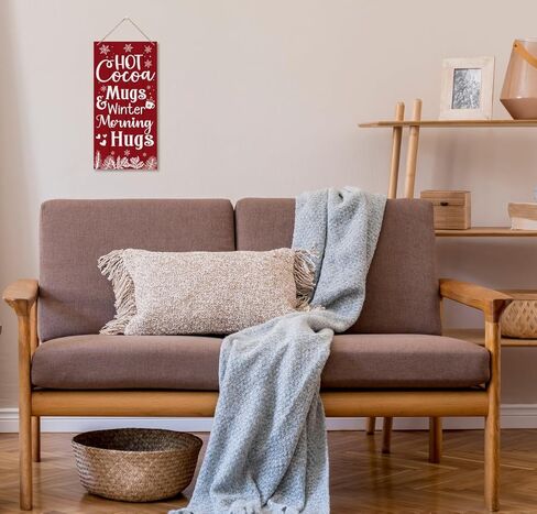 Winter Decor, Decorative Wood Hanging Wood Plaque, Wall Decor Art for Home Cafe Coffee Bar, Rustic Door Hanger, Winter Holiday Party Decoration, Wooden Holiday Decor, Christmas Wall Decor With Rope in Kuwait