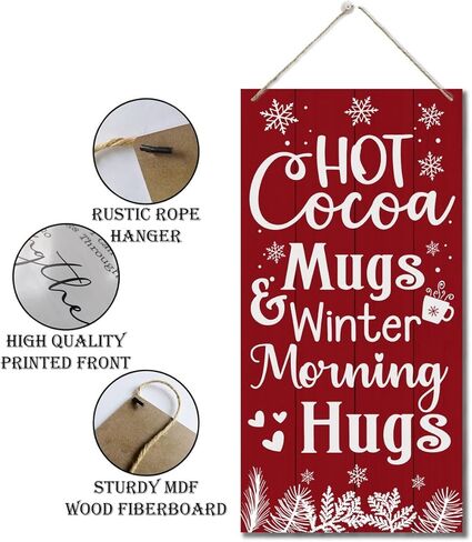 Winter Decor, Decorative Wood Hanging Wood Plaque, Wall Decor Art for Home Cafe Coffee Bar, Rustic Door Hanger, Winter Holiday Party Decoration, Wooden Holiday Decor, Christmas Wall Decor With Rope in Kuwait