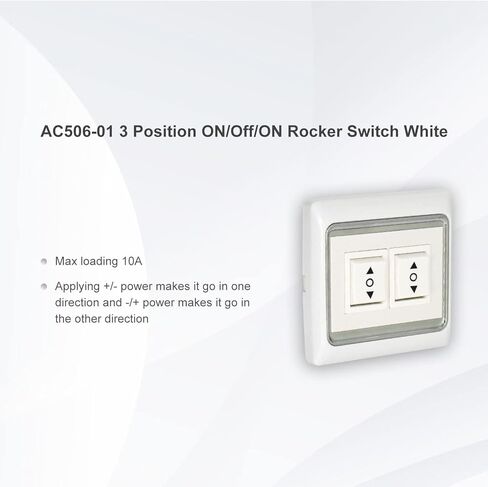 Rollerhouses AC505-01 3 Position ON/Off/ON Rocker Switch White AC120 60HZ Single Manual Wall Mounted Switch SPDT Work with Standard Mechanical Motor/Roller Shutter Motor in Kuwait